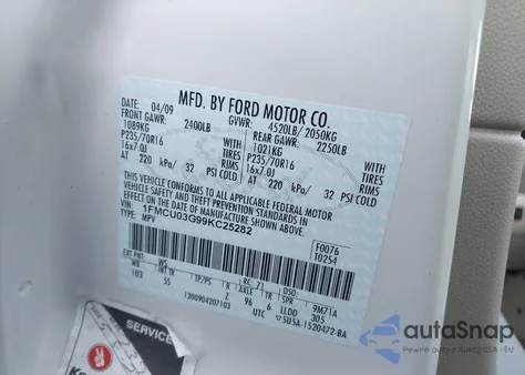 2009 Ford Escape Xlt z USA, uszkodzony, nr VIN 1FMCU03G99KC25282